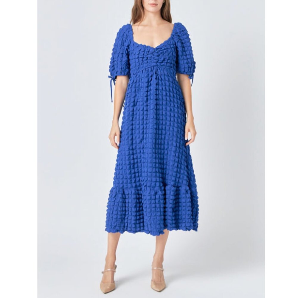 Endless Rose (Anthropologie) Bubble Texture Puff Sleeve Midi Dress Blue size XS